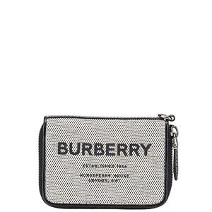 Burberry Horseferry Wallet Card Black Beige Canvas Leather